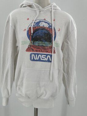 Hyper Space NASA Exploration Hoodie Astronaut Pullover White Sweatshirt Small